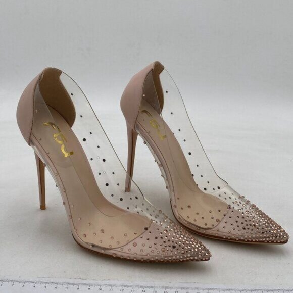 FSJ Light Pink Studded Pointed Toe Transparent Pumps High Heels Shoes - Picture 4 of 8